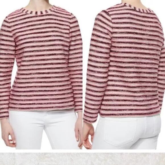 Tory Burch Women's Size Medium Cream & Pink Striped Nubby Terry Knit Sweater - Picture 1 of 9
